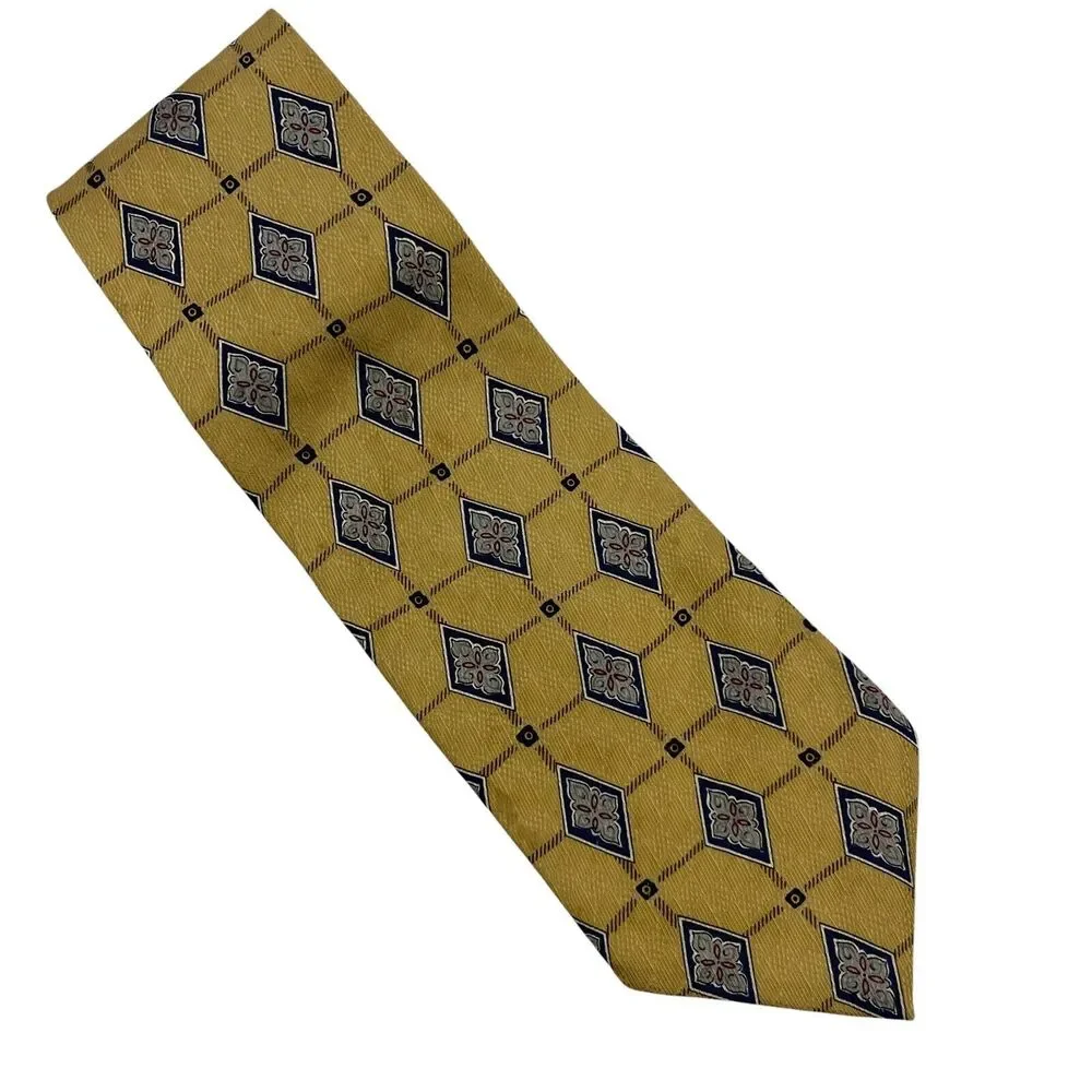 Woodward  Mens Necktie‎ Gold Geometric Print Tie 100% Silk 4